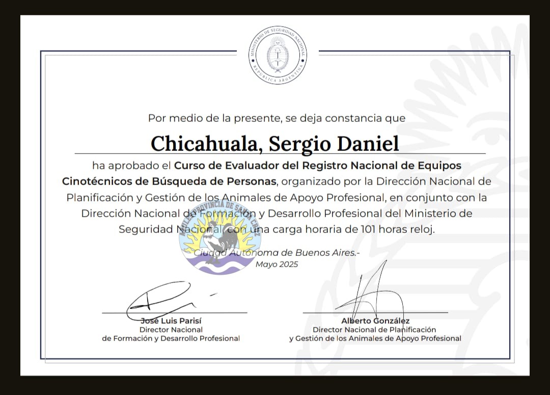Felicitaciones Comisario CHICAHUALA Sergio Daniel, flamante EVALUADOR DEL REGISTRO NACIONAL DE EQUIPOS CINOTECNICOS DE BUSQUEDA DE PERSONAS (4)
